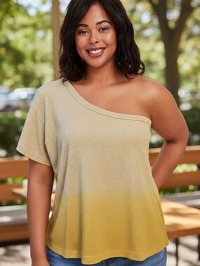 Umgee One-Shoulder Ombre Waffle Knit Top